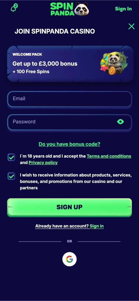 Spin Panda Registration
